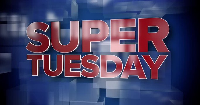 A red and blue dynamic 3D Super Tuesday title page animation.  	