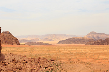 Wadi Rum desert panorama with dunes, mountains and sand, Jordan