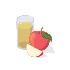 Red apple compote, glass of lemonade juice. Vector 3d isometric, color web icon, new flat style. Creative illustration design, idea for infographics.