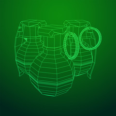 Hand bomb frag grenade wireframe low poly mesh vector illustration