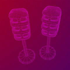 Sound recording equipment vintage microphone. Wireframe low poly mesh vector illustration