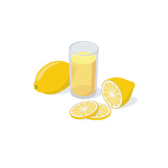 Lemon juice glass, yellow lemon slices. Vector 3d isometric, color web icon, new flat style. Creative illustration design, idea for infographics. © dabflyer