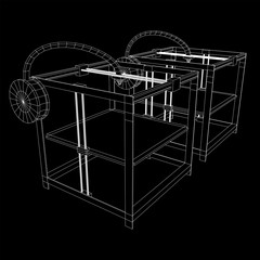 3D Printer Wireframe low poly mesh vector illustration