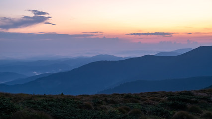 Fototapeta na wymiar Sunrise, sunset in the Carpathian mountains. Natural background