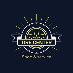 Tire and wheel service badge design, stock vector