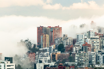 Buildings surrounded by fog