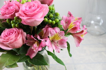 pink and green flowers and berries