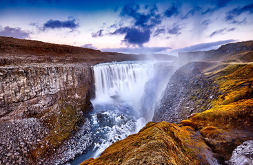 Dettifoss is the most powerful waterfall on Iceland and in the Europe. Jokulsargljufur National...