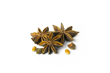 Seeds of star anise macro. Isolate on a white background