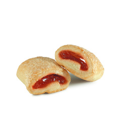 Shortbread cookies with fruit filling, two pieces isolated on white background  