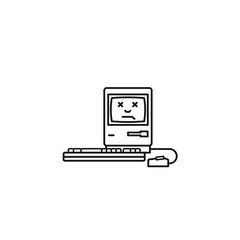 Damaged old computer vector line icon