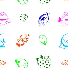 beautiful sea fish in a linear pattern on a black and white background