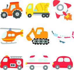 Simple and flat warm colored vehicles