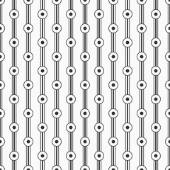 Abstract seamless pattern of symmetry arranged circles, dots and lines. Modern stylish texture. Linear style. Vector monochrome background.