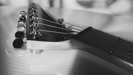 electric guitar closeup with copy  space . black and white