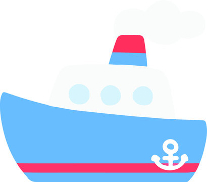 Flat Colored Blue Steam Boat