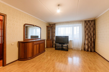 Russia, Moscow- October 10, 2019: interior room apartment modern bright cozy atmosphere. general cleaning, home decoration, preparation of house for sale