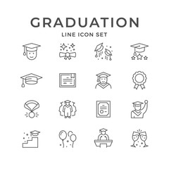 Set line icons of graduation