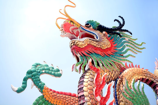 colorful a chinese dragon stucco