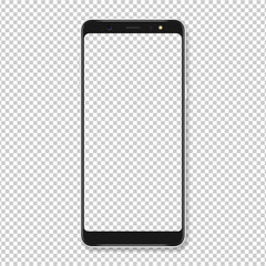 Realistic smartphone display mockup. Smartphone mockup isolated on transparent background. Realistic vector illustration.