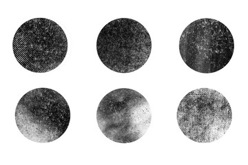 Set of black grunge round labels isolated on white. Vector illustration
