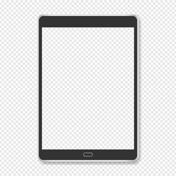 Modern tablet with blank screen. Tablet mockup isolated on transparent background. Realistic vector illustration. 