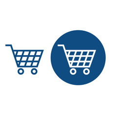 Cart for shopping on wheels. Option in a circle and without it. Vector blue icons.