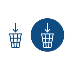 Mesh basket for waste disposal. Option in a circle and without it. Vector blue icons.