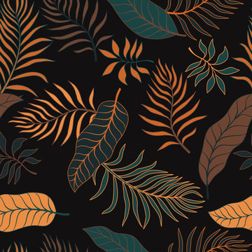 Tropical background with palm leaves. Seamless floral pattern. Summer vector illustration. Flat jungle print