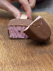 chocolate ice cream on wooden background