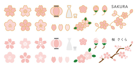 Fototapeta Cherry Blossom & Hanami Vector Element Set obraz