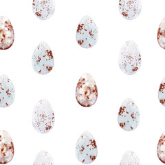 Cute seamless watercolor pattern with easter eggs on white background. Easter eggs. Pattern for packaging, wrapping, textile, web background, texture paper, postcard, invation. Hand made character. 