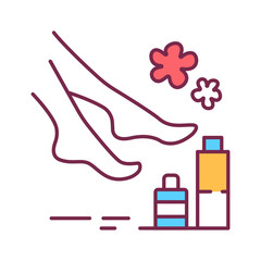 Fototapeta na wymiar SPA foot treatments color line icon. Cleanse, exfoliate, and hydrate the skin on foot. Pictogram for web page, mobile app, promo. UI UX GUI design element. Editable stroke.