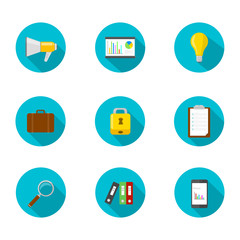 Modern Vector Illustration Flat Icon Long Shadow Business Set