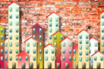 Public housing concept image painted on a brick wall - Concept image with pixelation effect - I'm the copyright owner of the graffiti images used in this picture.