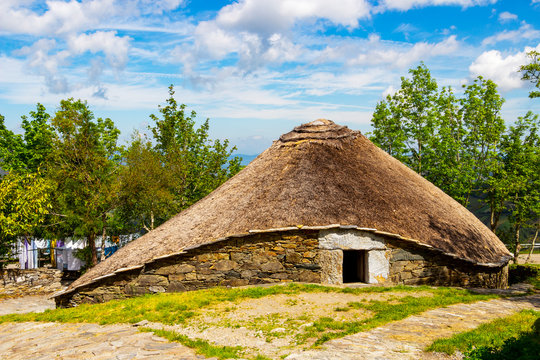 A palloza, old traditional building in O Cebreiro or El Cebrero, Province of Lugo, Galicia, Spain on the Way of St. James, Camino de Santiago