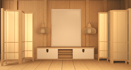 Tv cabinet wooden in idea modern zen room style,minimal designs. 3D rendering