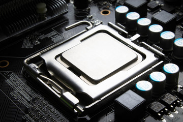 Computer motherboard sockets close up