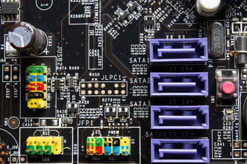 Computer motherboard sockets close up