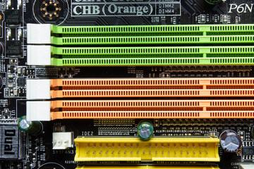 Computer motherboard sockets close up