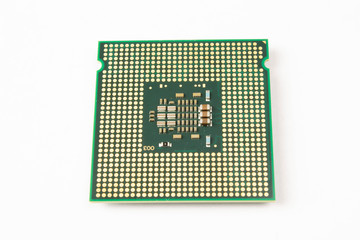 Computer processor close up on white background