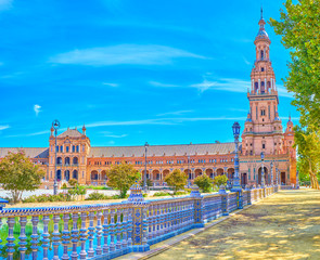 The way to the tower on Plaza de Espana in Seville, Spain