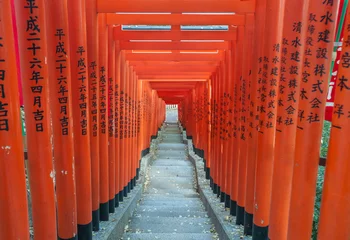 Fototapete Rund Tunnel of Red Torii gates at Hie Shrine, Akasaka, Tokyo © Stripped Pixel