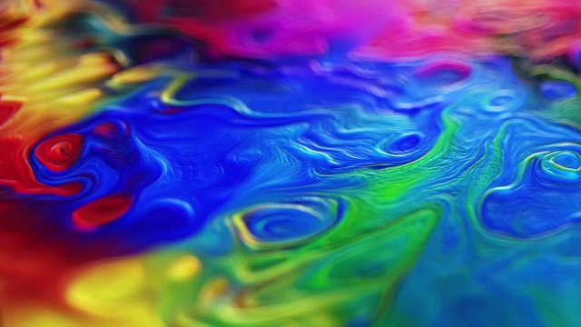 Abstract 3d render of animated paint liquid looped, mixing rainbow colors, smooth glossy ink animation.