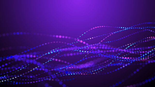 Abstract futuristic wave background. Network connection dots and lines. Digital background. 3d rendering. © Olga