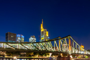Skyline of Frankfurt at the Main river at night