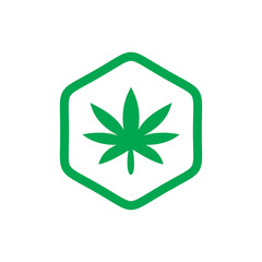 nature green leaf marijuana weed hexagon logo design