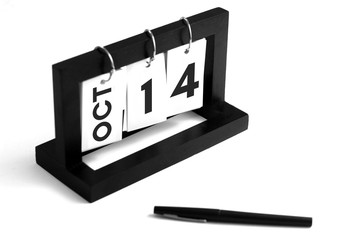 October 14th calendar icon. Day 14 of month. Office background.