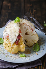 Baked cauliflower with marinara sauce and mozzarella
