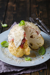 Baked cauliflower with marinara sauce and mozzarella